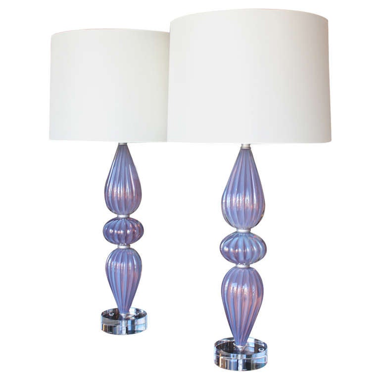 Pair Murano Lamps on Lucite Base at 1stdibs