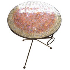 Italian folding table - inset iridescent tiles, gilt metal