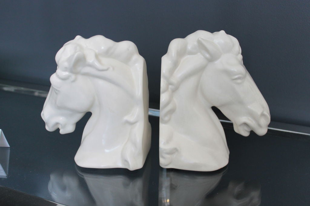 Pair ceramic horse head book ends