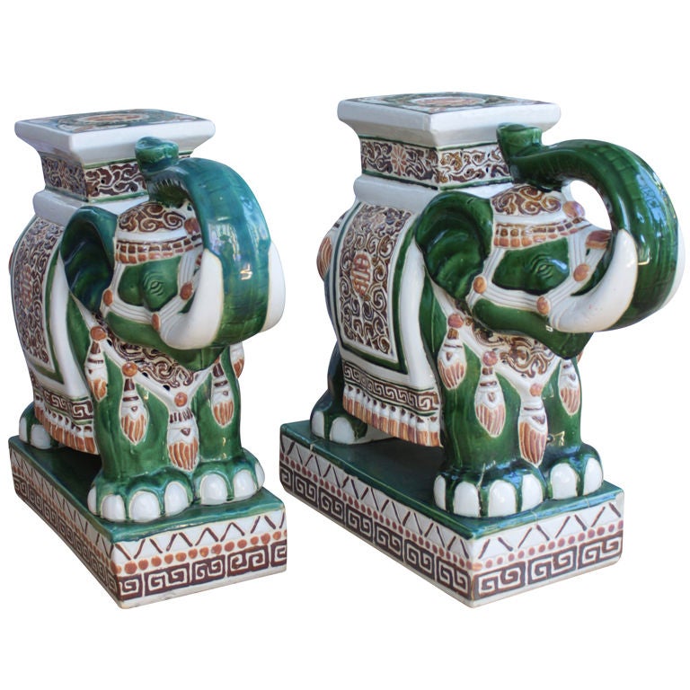 Pair large Ceramic Elephant stools