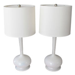 Pair White Murano Lamps with custom white silk shades