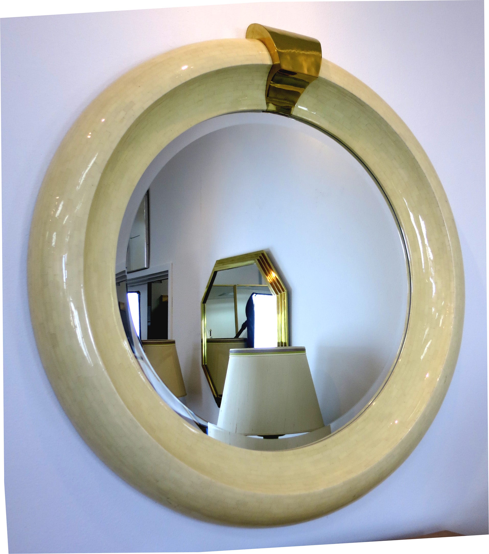 Monumental Bone Veneer Mirror in the style of Karl Springer