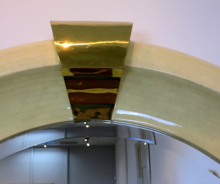 Monumental Bone Veneer Mirror in the style of Karl Springer In Excellent Condition In Palm Springs, CA