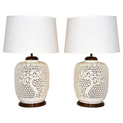 Pair of Reticulated Porcelain Blanc de Chine Lamps