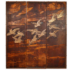 1920s Leather Three-Panel Screen