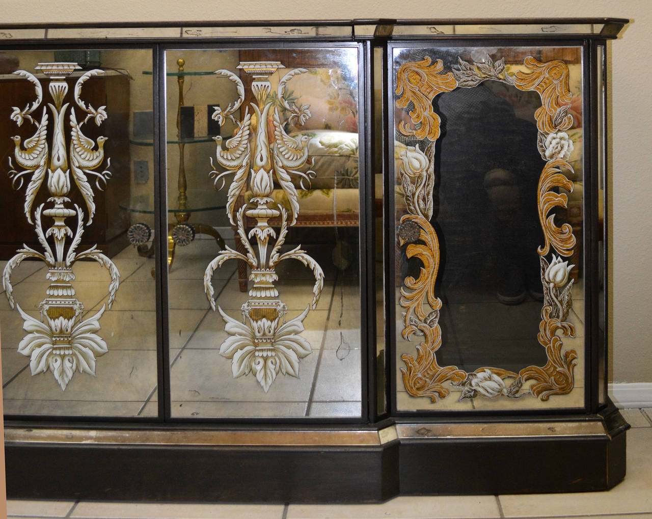 20th Century Mirrored Eglomise Cabinet with Bar