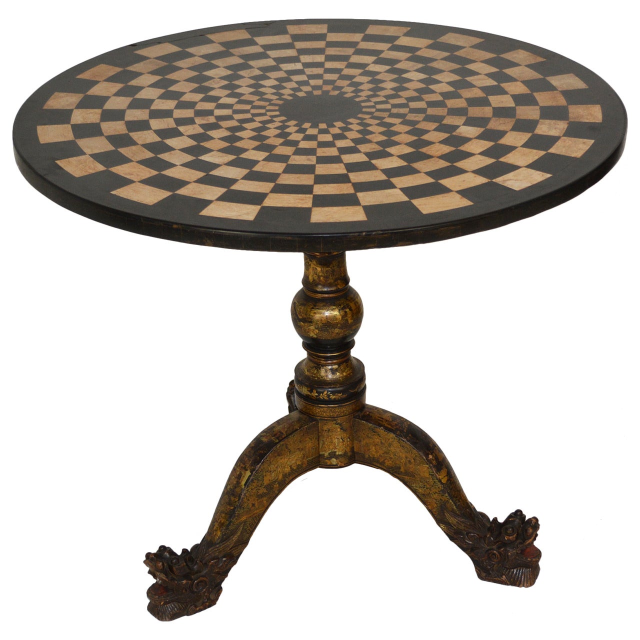 Excellent English Slate and Marble Mosaic Table with Chinoiserie Tripod Base For Sale