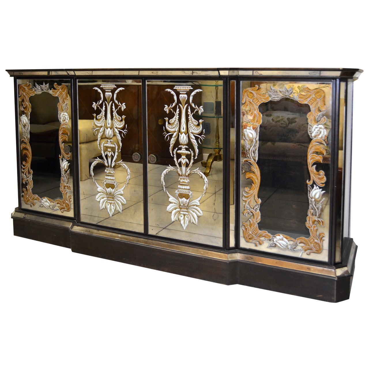 Mirrored Eglomise Cabinet with Bar