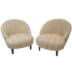 Pair of Art Deco Channel Tufted Slipper Chairs 2