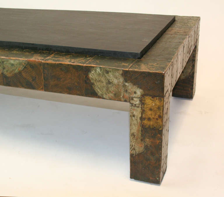 Brutalist Large Paul Evans Patchwork and Slate Coffee Table
