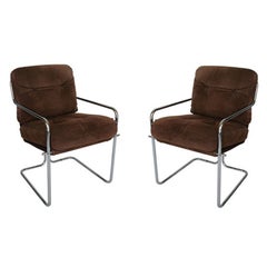 Pair of Milo Baughman suede and chrome armchairs
