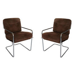 Pair of Milo Baughman suede and chrome armchairs 1