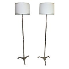 Vintage Assembled Pair of Nickel Plated Faux Bamboo Floor Lamps