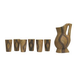 Vallauris Faux Bois Pitcher and Six Glasses
