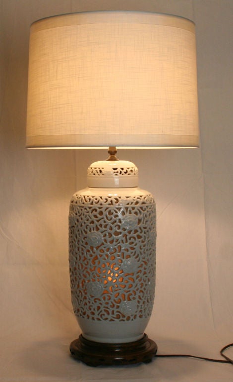 American Pair of Reticulated Porcelain Lamps