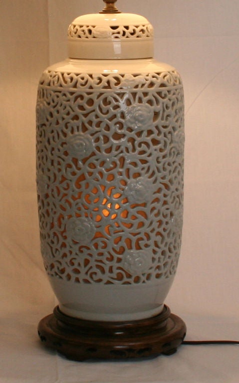 20th Century Pair of Reticulated Porcelain Lamps