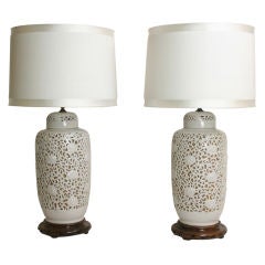 Pair of Reticulated Porcelain Lamps
