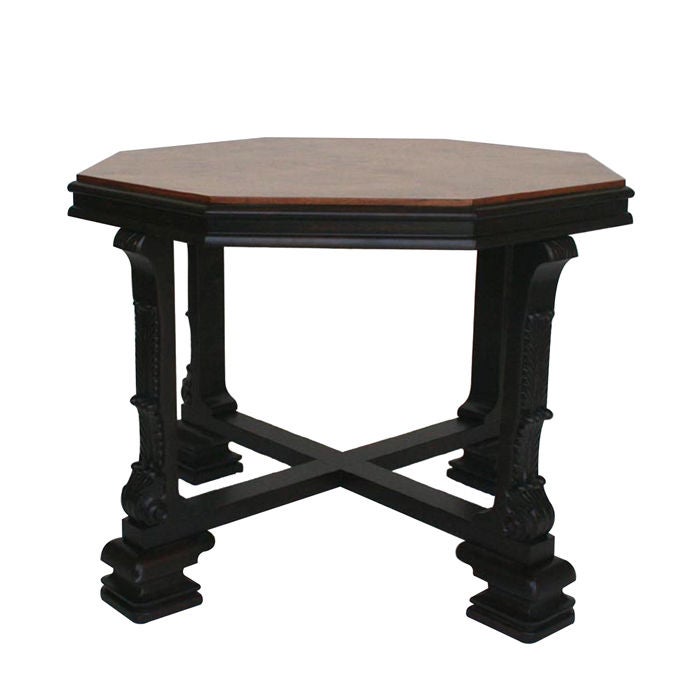 Art Deco Swedish Grace Period Table with Ebonized Carved Base For Sale