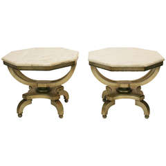 Pair of Hollywood Glam Occasional Tables with Marble Tops