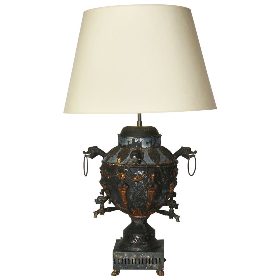 Antique Tole Samovar Mounted As A Lamp