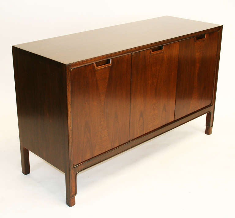 Mid-Century Modern Pair of Mid-Century Three Door Walnut Cabinets