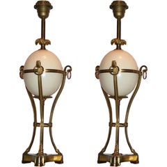 Pair of Gilt Bronze Ostrich Egg Lamps by Charles