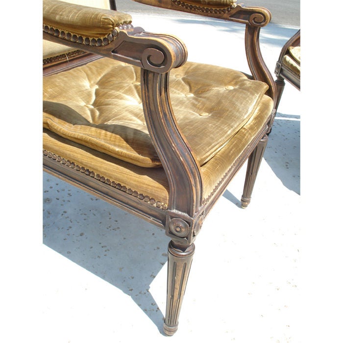 Stained Pair of Louis XVI Style Fauteuil For Sale