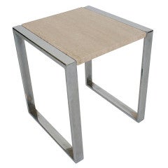 Mid-Century Modern Stainless Steel & Travertine Side Table 9