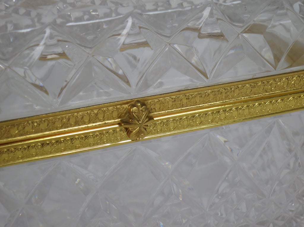 20th Century Antique French Cut Crystal Box with Gilt Bronze Mounts