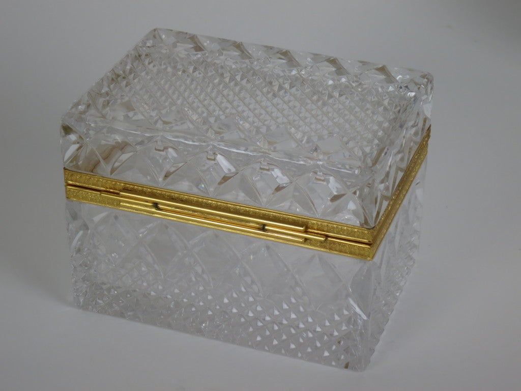 Antique French Cut Crystal Box with Gilt Bronze Mounts 1