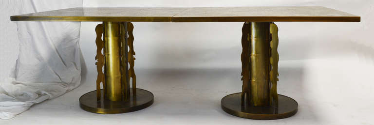 American Rare Philip and Kelvin Laverne Bronze Double Pedestal Dining Table