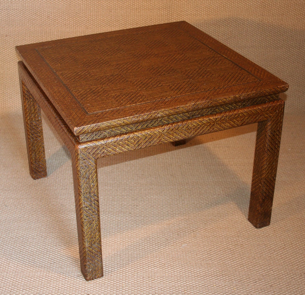 Pair of Bronze Inlay Raffia Tables