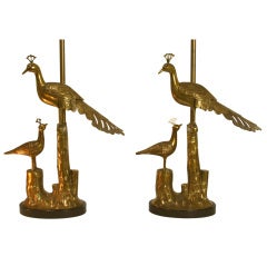 Pair of Brass Peacock Lamps by Marbro