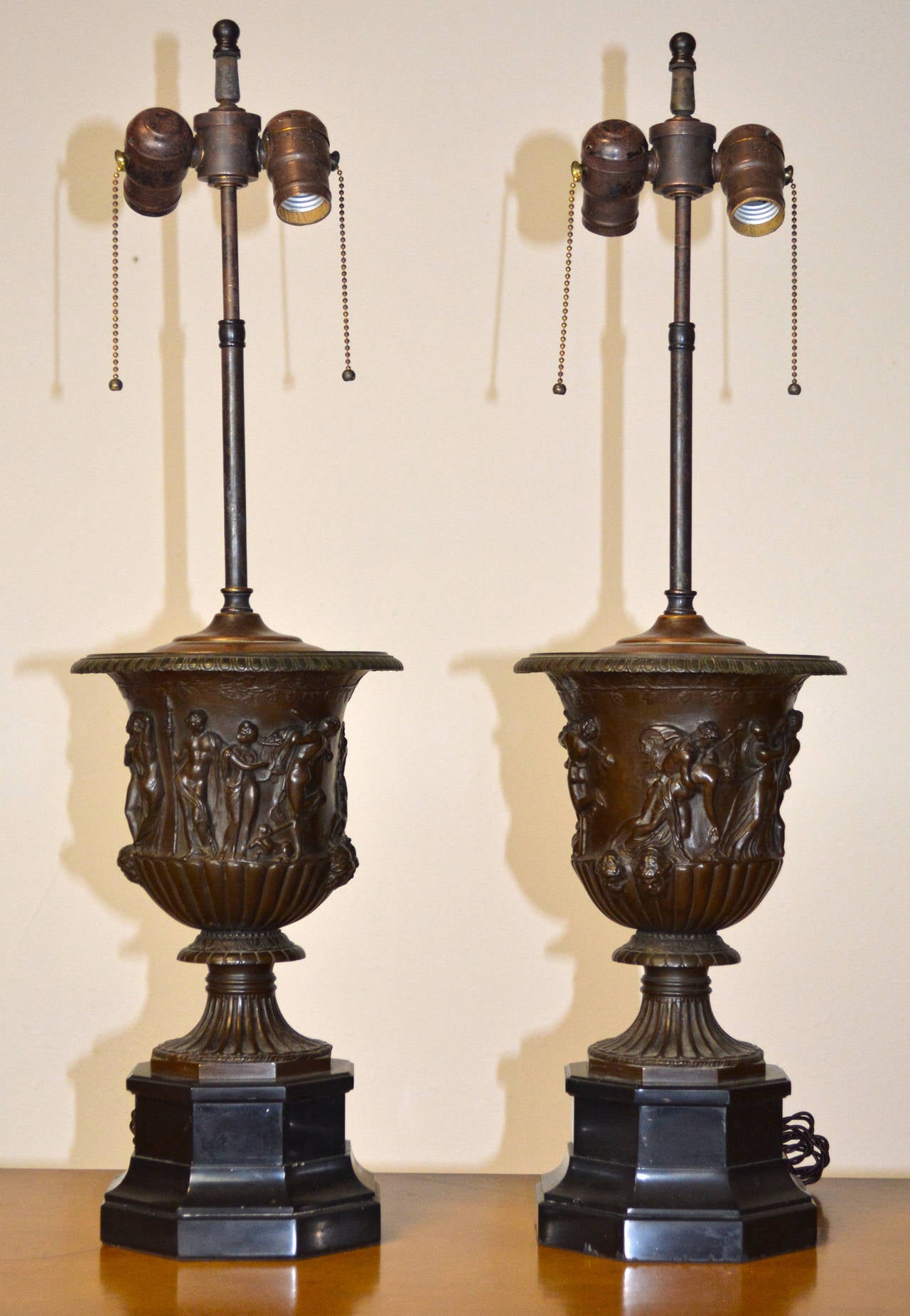 19th Century Pair of Barbedienne Bronze Medici Urn Lamps For Sale