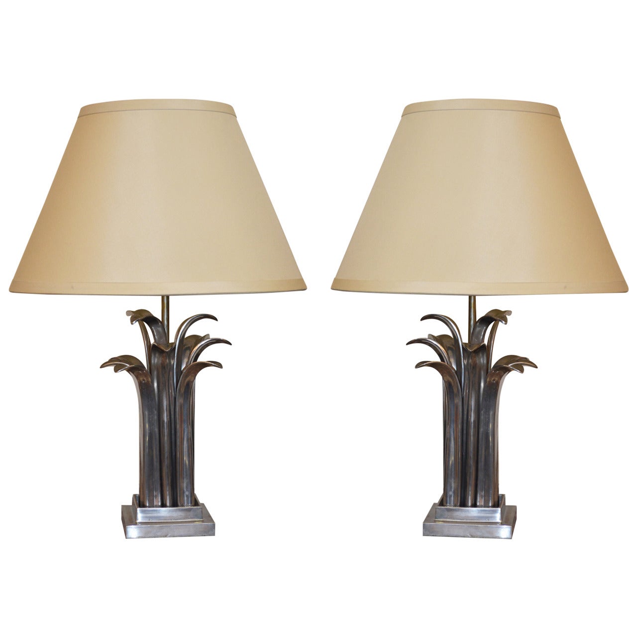 Pair of Metal Abstract Palm Lamps For Sale