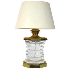 Large Stacked Lucite and Brass Lamp 5