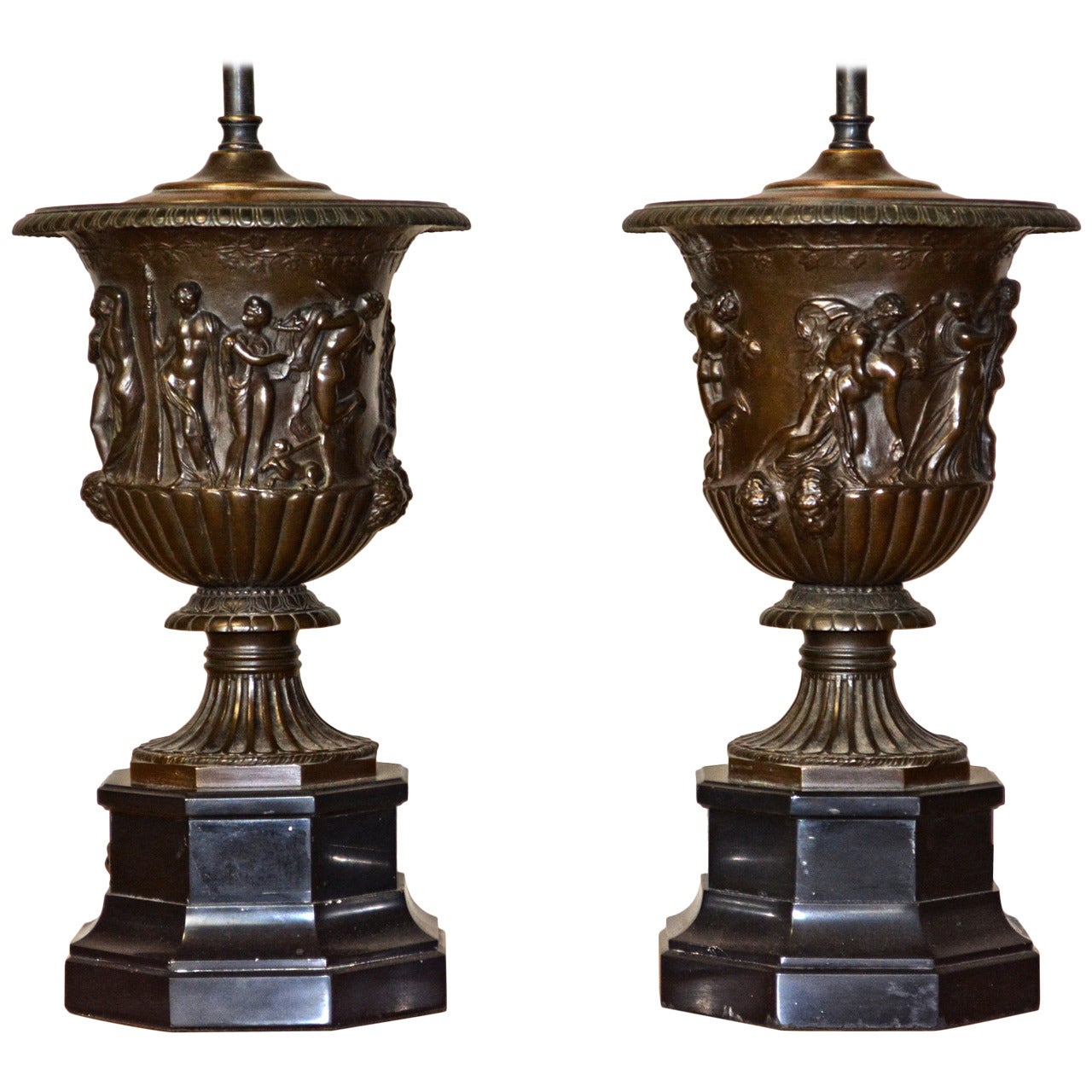 Pair of Barbedienne Bronze Medici Urn Lamps For Sale