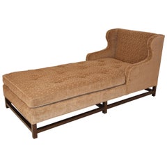 Mid-Century Modern Wingback Chaise with Walnut Legs and Stretchers