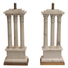 Pair of Monumental Marble Column Lamps