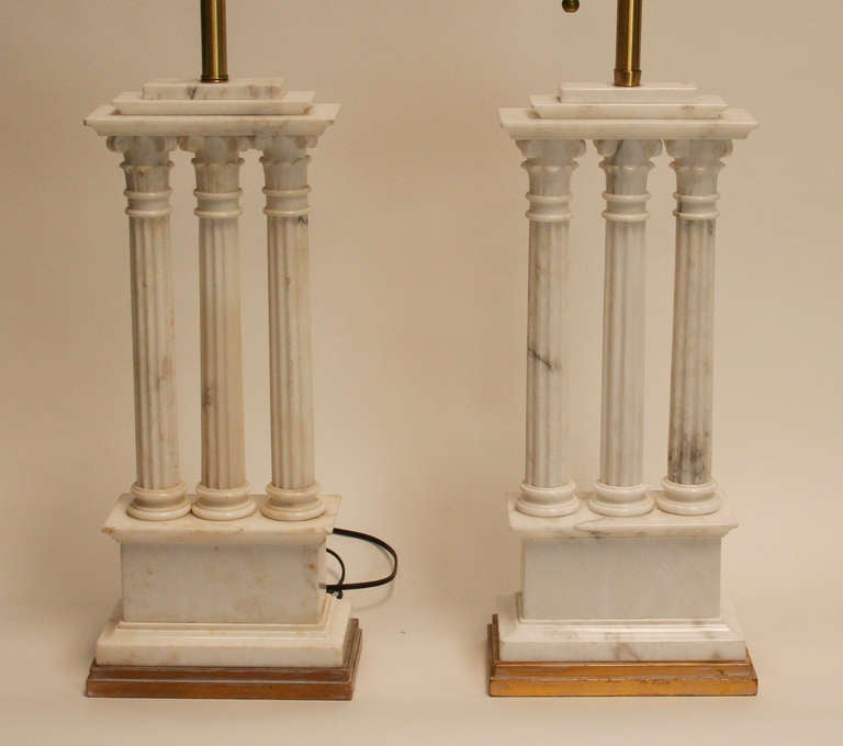 Pair of Monumental Marble Column Lamps