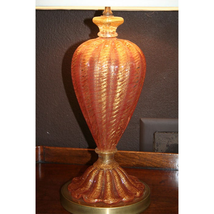 An exquisite melon colored lamp by Barovier & Toso using the 