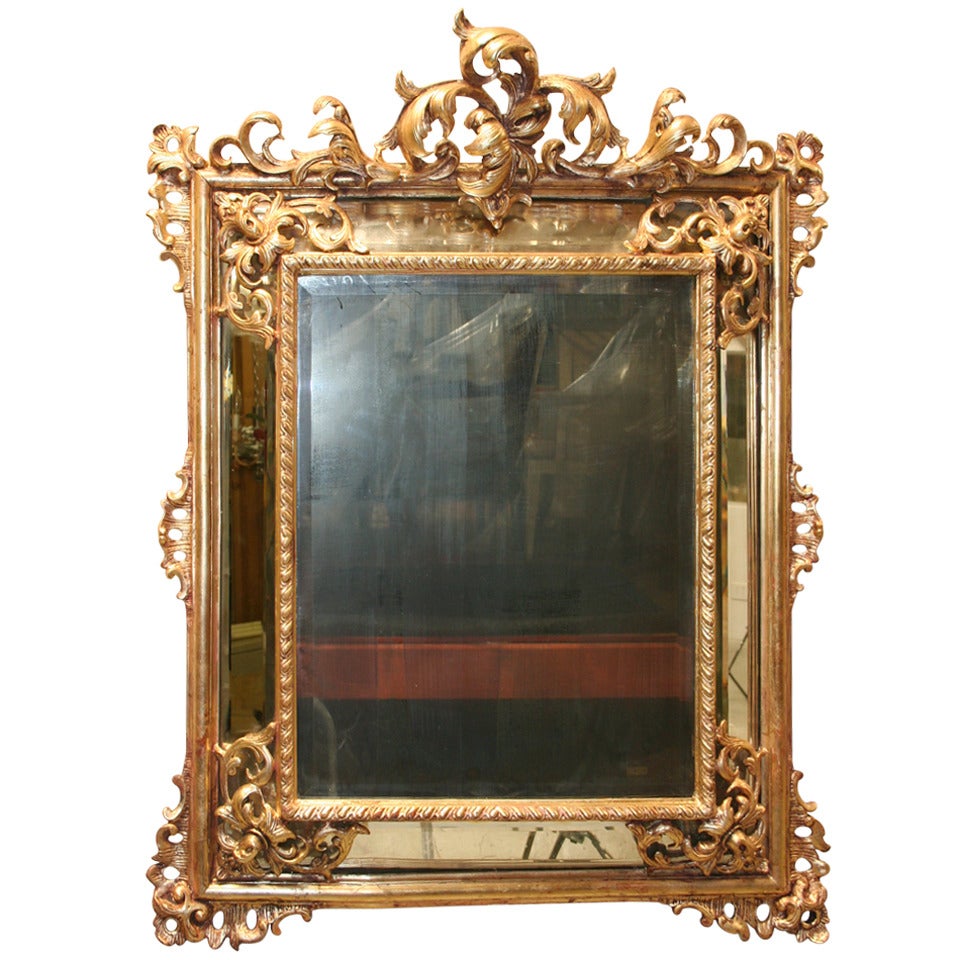 19th c. Continental Carved Giltwood Regence Mirror