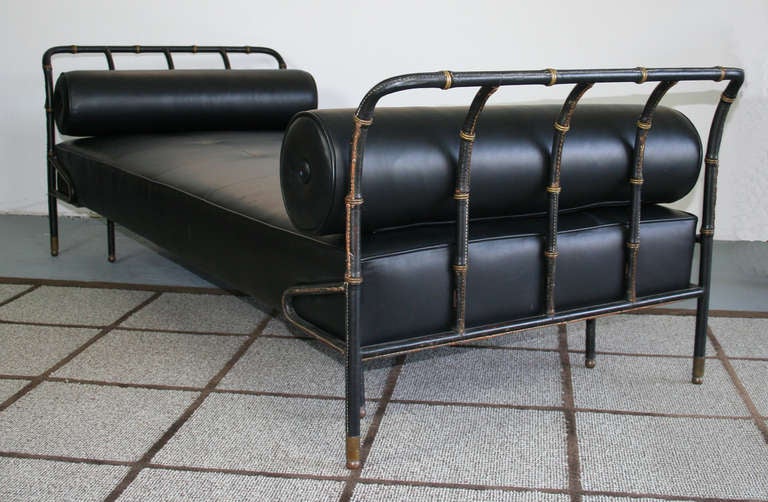 Brass Jacques Adnet Leather Daybed