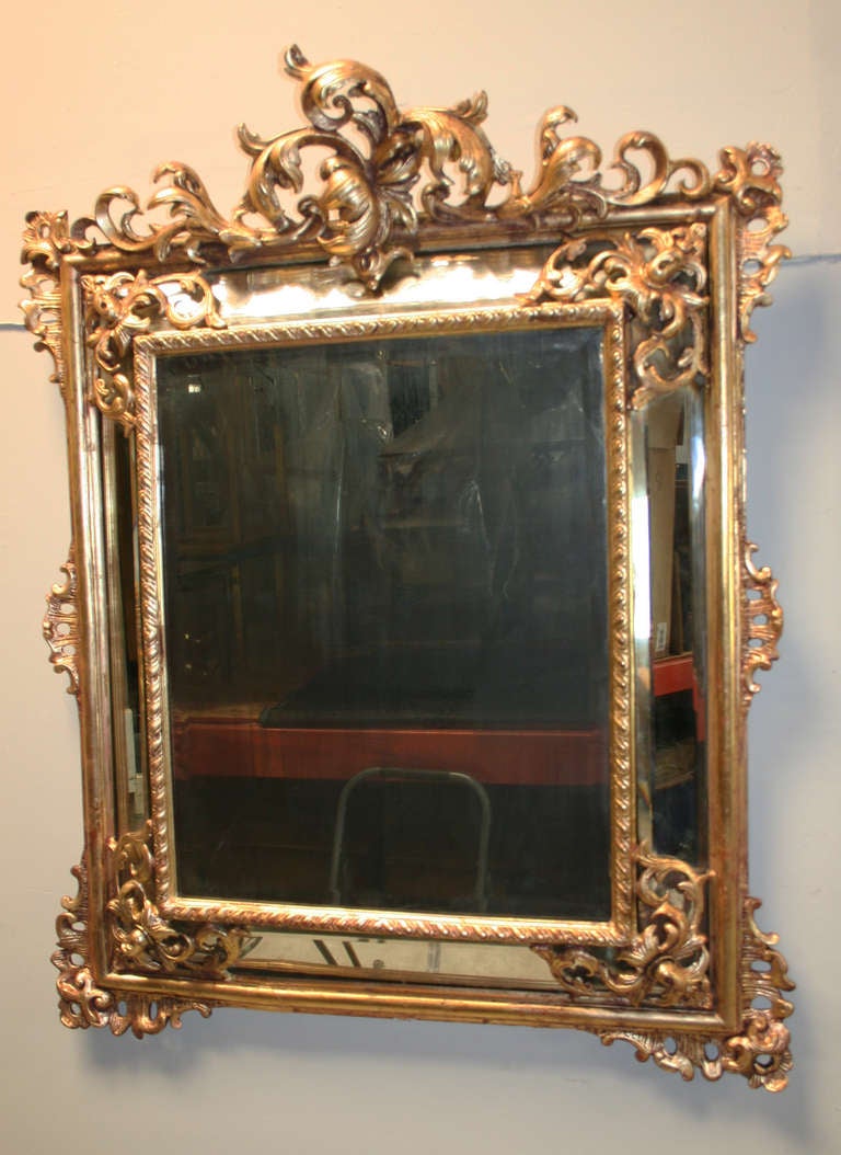 19th Century 19th c. Continental Carved Giltwood Regence Mirror