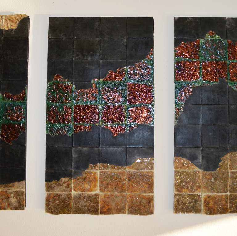 Set of Six Raku Tile Wall Panels In Good Condition For Sale In Palm Springs, CA