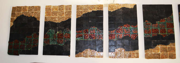 Pottery Set of Six Raku Tile Wall Panels For Sale