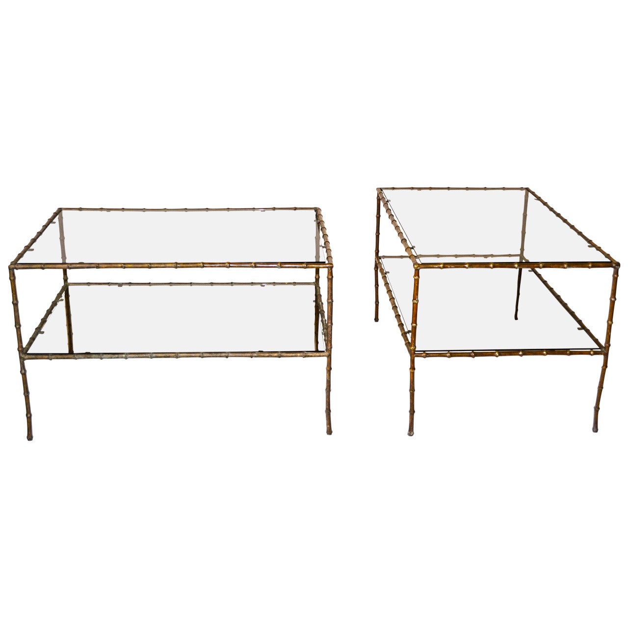 Pair of French Bronze Faux Bamboo Coffee or Side Tables