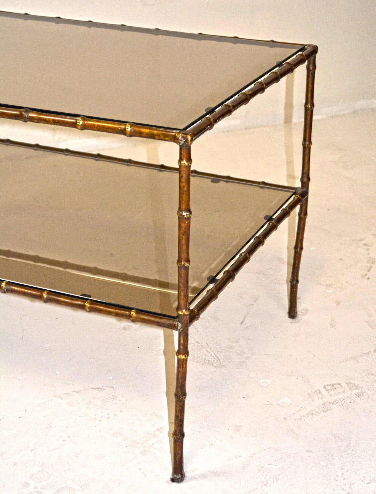 Pair of French Bronze Faux Bamboo Coffee or Side Tables In Good Condition In Palm Springs, CA