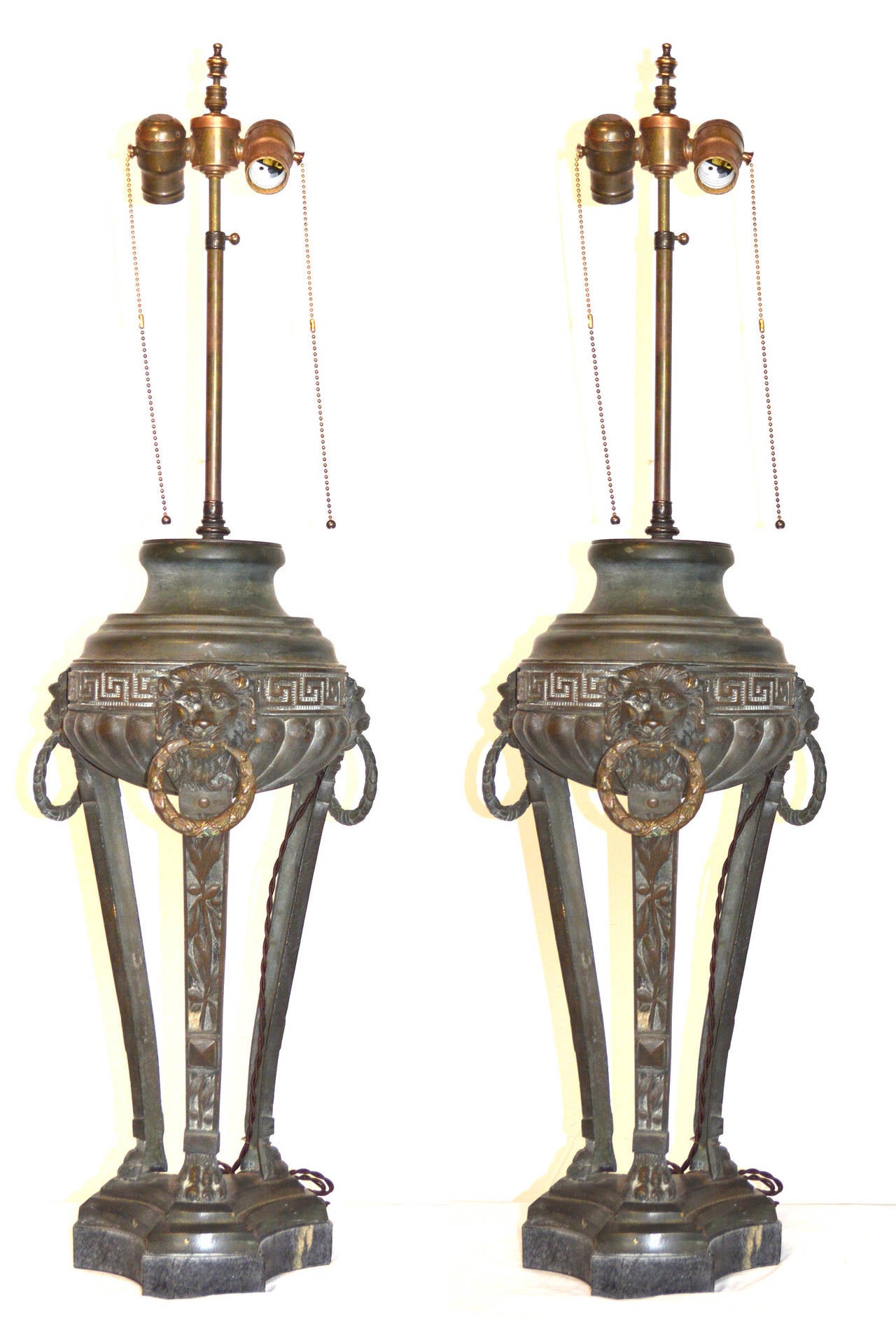 Pair of 19th Century Bronze Tripod Lamps In Good Condition In Palm Springs, CA
