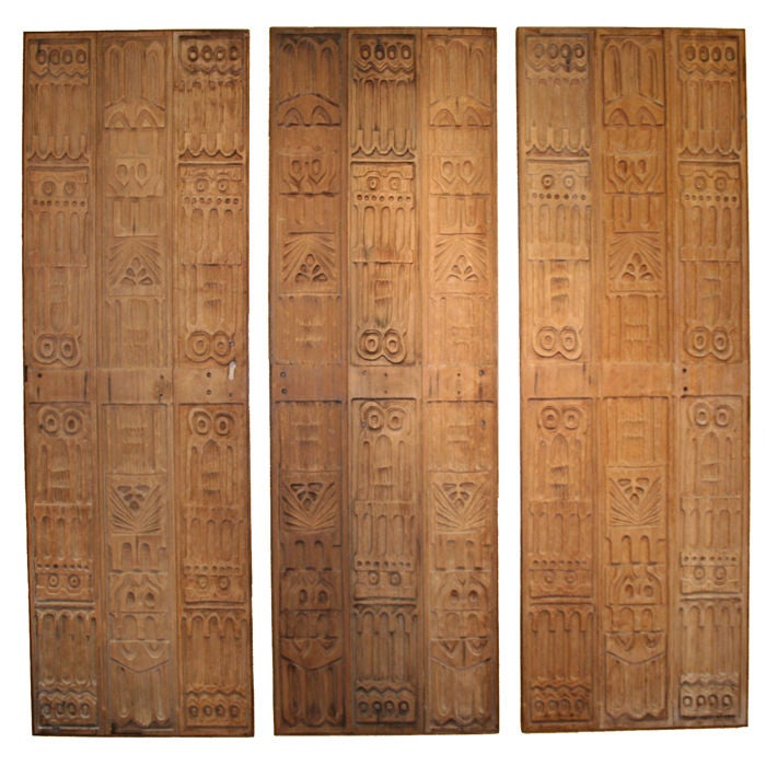 Set of 3 Carved Redwood Panels by Evelyn Ackerman for Panelcarve